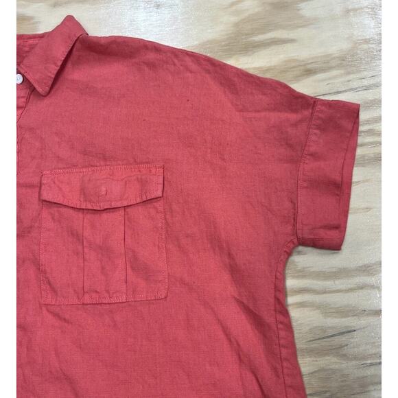 J Crew Baird McNutt Linen Women's Popover Top Coral Size 8 Beachy Boxy Casual - Picture 6 of 8